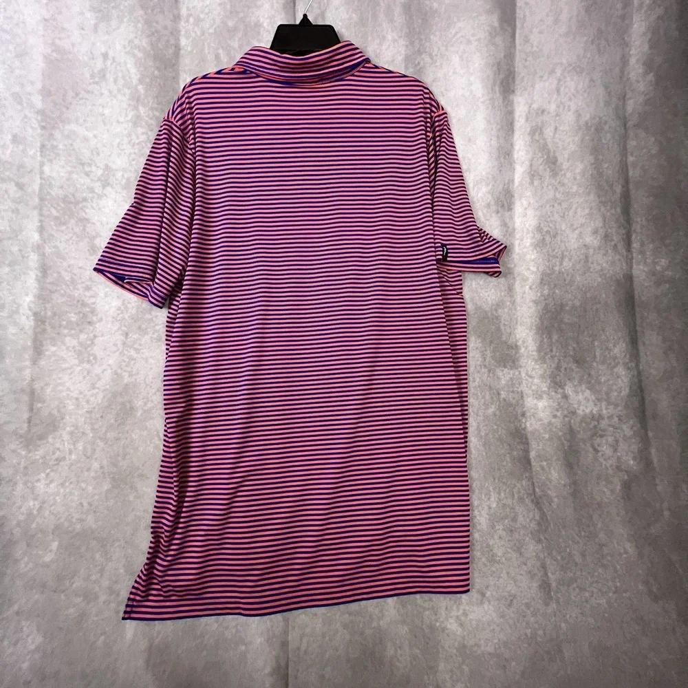 RLX Ralph Lauren Polo Shirt Mens Large Coral/Blue Striped Stretch Short Sleeve